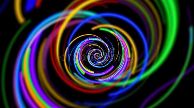 Vibrant Neon Light Spiral på svart bakgrund : Ett Hypnoc Abstract-mönster vektor illustrationer