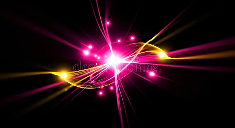 Vibrant Neon Light Trails med rosa och gula glows på svart bakgrund vektor illustrationer