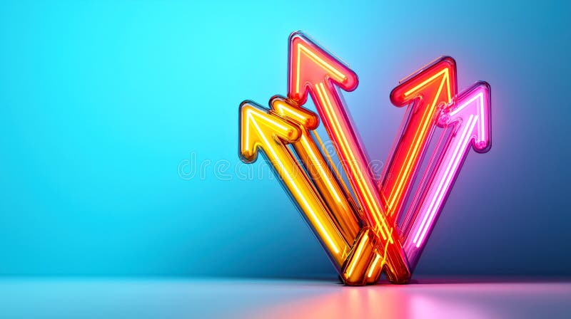 Vibrant Neon-pilar på färgstark bakgrund : Symbol för tillväxt och riktning royaltyfri illustrationer