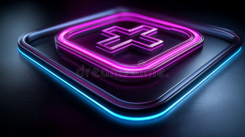 Vibrant Neon Plus-symbol som belyser mörk yta royaltyfri illustrationer