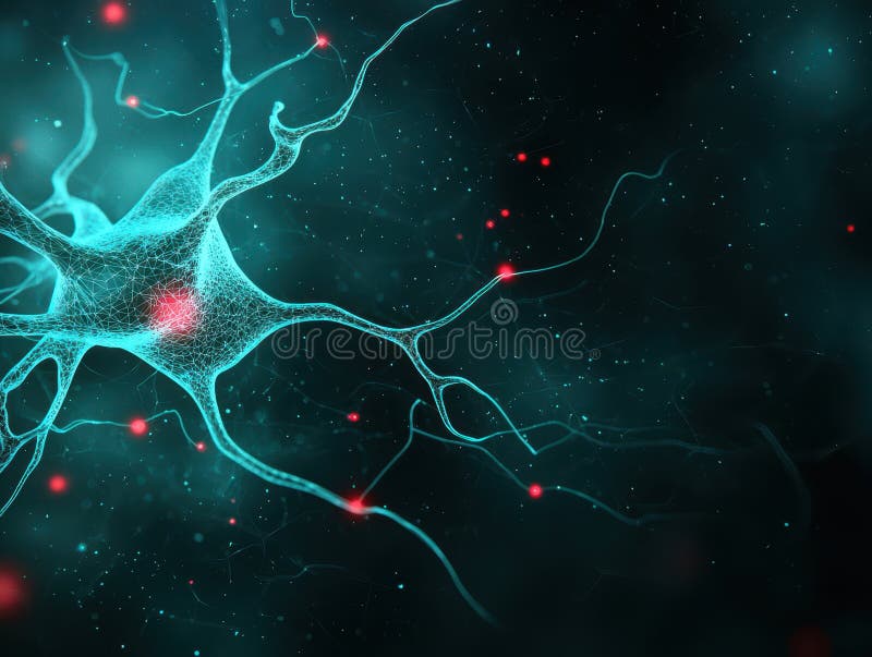 Vibrant neural network, red and blue neurons firing, connecting, communicating in an intricate web vector illustration