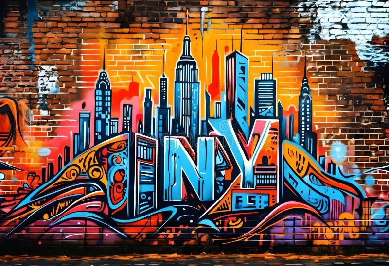 I Love Ny New York, Distressed Graffiti Art, City Skyline I Love Ny New York, Distressed Graffiti Art, City Skyline