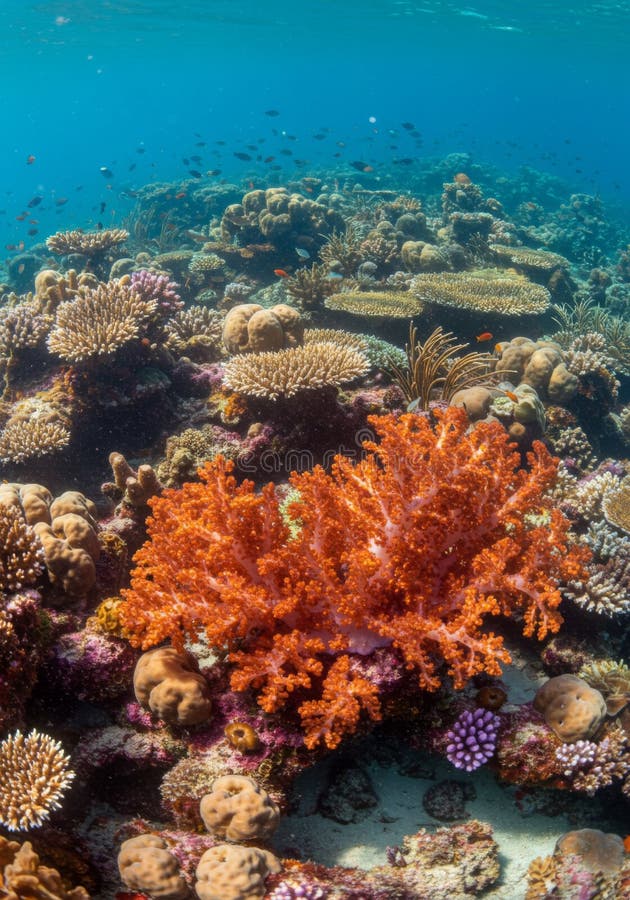 Vibrant Orange Coral Reef Underwater Scene