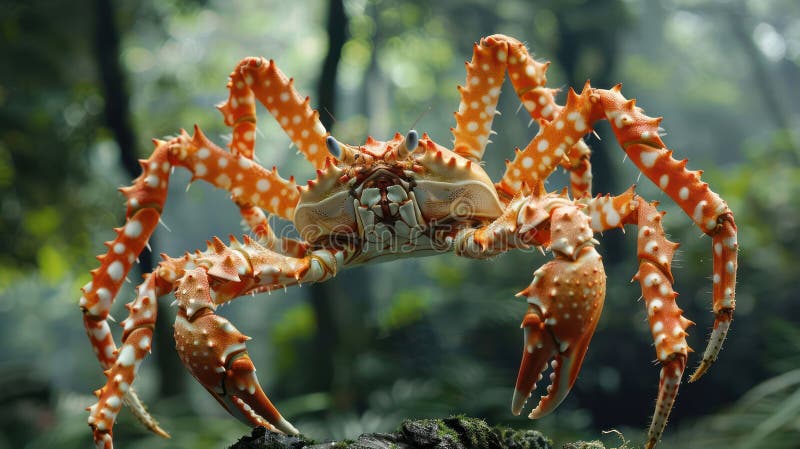 Stunning Close-Up of a Spiny Orange Crab with White Spots stock illustration