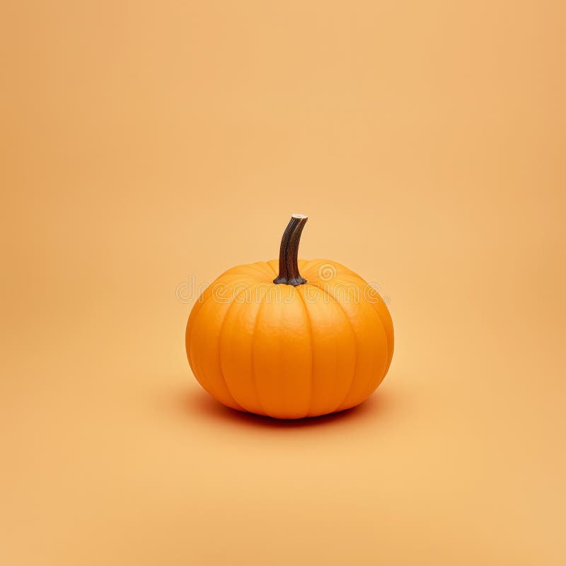 Vibrant orange pumpkin on soft orange background stock photo