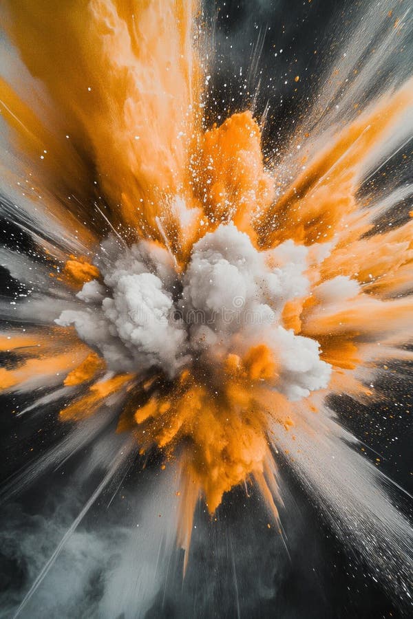 Vibrant orange and white explosion against black background royalty free stock images