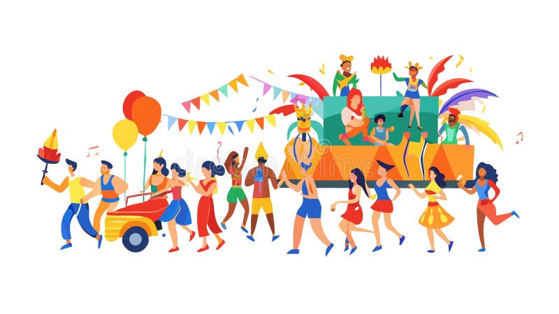 Vibrant Parade Carnival Celebration with Floats and People, vector design Generative AI royalty free illustration