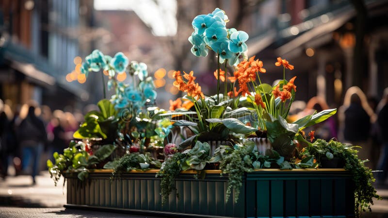 A vibrant parade float, with shamrocks as the background, during the St. Patrick's Day celebration stock illustration