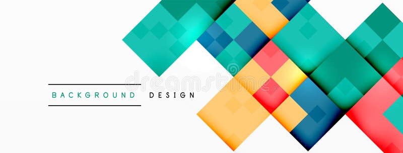 Aqua, magenta, electric blue squares in a pattern on azure background vector illustration