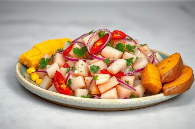 Vibrant Peruvian Ceviche Delight stock illustrationer