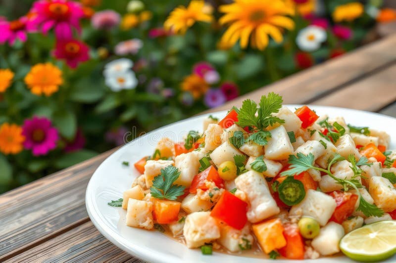Vibrant Peruvian Ceviche Delight vektor illustrationer