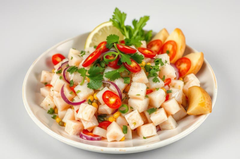 Vibrant Peruvian Ceviche Delight stock illustrationer