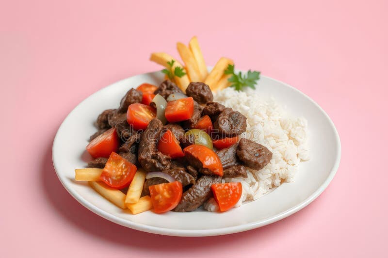 Vibrant Peruvian Lomo Saltado Dish stock illustrationer