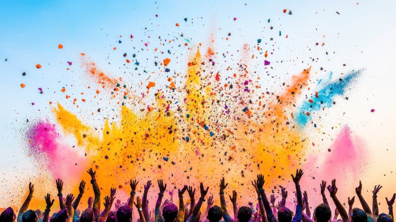 Holi Festival of Color: Happy Hindu Indians Celebrate by Throwing Colorful Powder in Nepal & India stock illustration