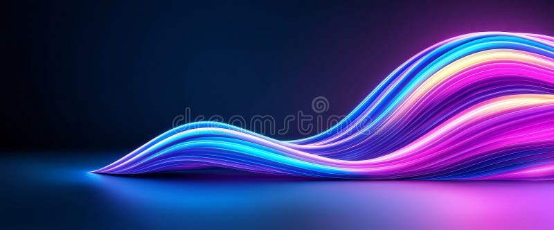 A vibrant pink neon light wave with a glowing effect. Blue and purple curves flow with a blur. A 3D wavy stripe pulses royalty free stock photography