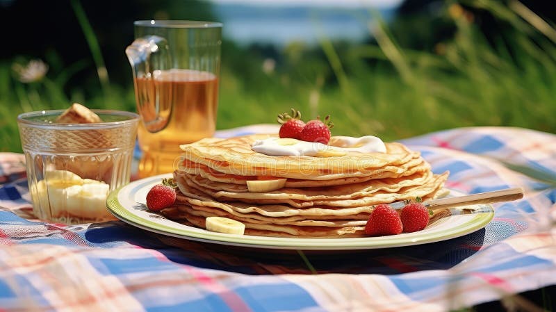 Vibrant plate pancake food background vector illustration