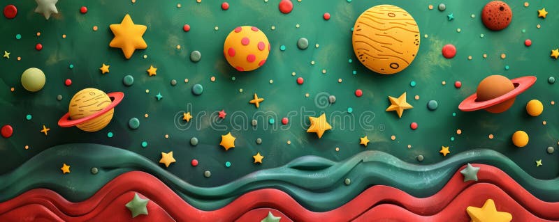 Artă din argilă polimerică vibrantă cu planete și stele pe fond colorat cu design celest unic și creativ royalty free illustration