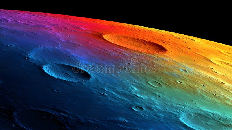 Vibrant Rainbow Hues of Mercury s Cratered Surface Stunning Planetary Texture stock illustration