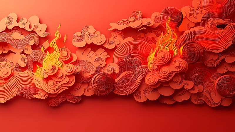 Red Xiangyun Flame Paper Art stock illustration