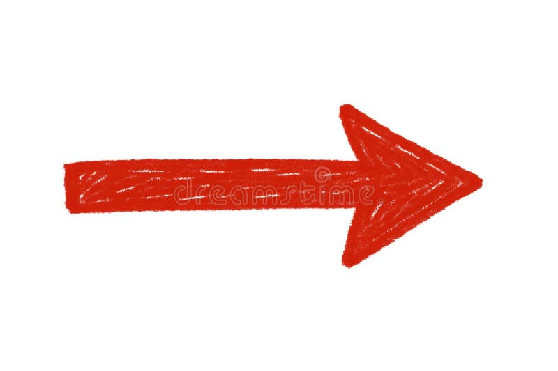 Red arrow pointing right direction, hand drawn style, marker illustration stock illustration