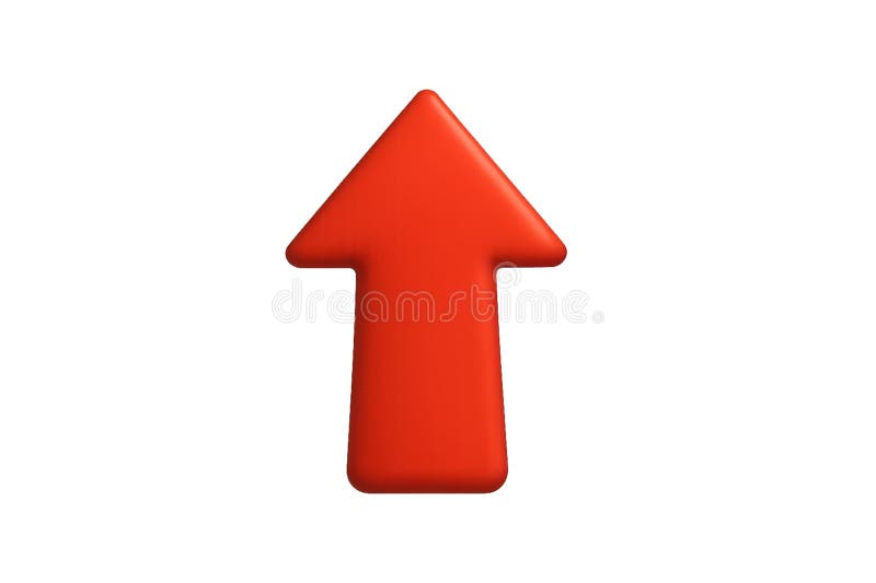 Red arrow pointing up, 3d rendering, direction sign, upward symbol, navigation, isolated royalty free illustration