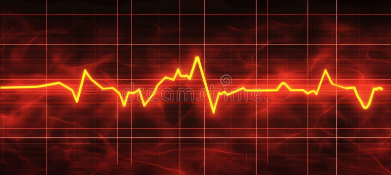 Vibrant Red Electrocardiogram på en mörk rutnätsbakgrund med en digitalkonst med glowing Line Digital Art stock illustrationer