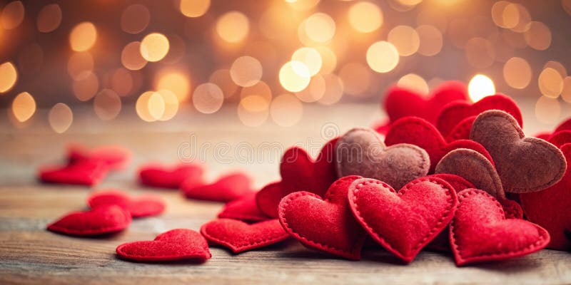 Vibrant Red Felt Hearts - Vibrant Red Felt Hearts från Alla hjärtans dag - skapa en romsk bokebakgrund för ett lyckligt och vektor illustrationer
