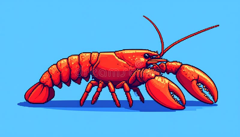 Vibrant red lobster cartoon illustration on a solid blue background royalty free illustration