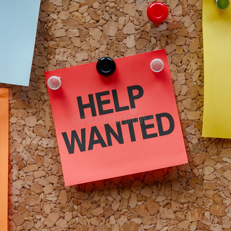 Help Wanted Sign on Corkboard with Colorful Notes royalty free illustration
