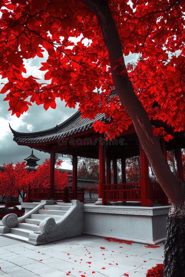 Red Tree and Building royalty free stock images