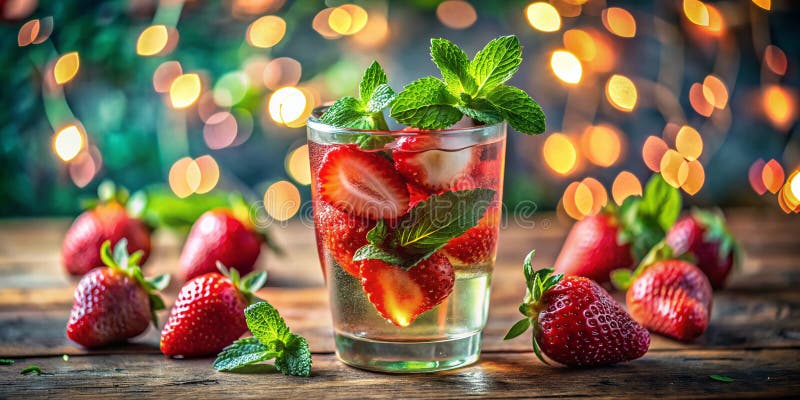 A Vibrant Retro Strawberry Mint Cocktail A Taste of Vintage Summer in a Stunning Retro Glass vector illustration