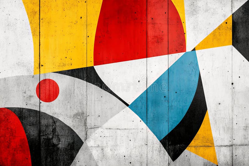 Vibrant retro typography background with abstract geometric shapes and bold color blocks in a brutalist style