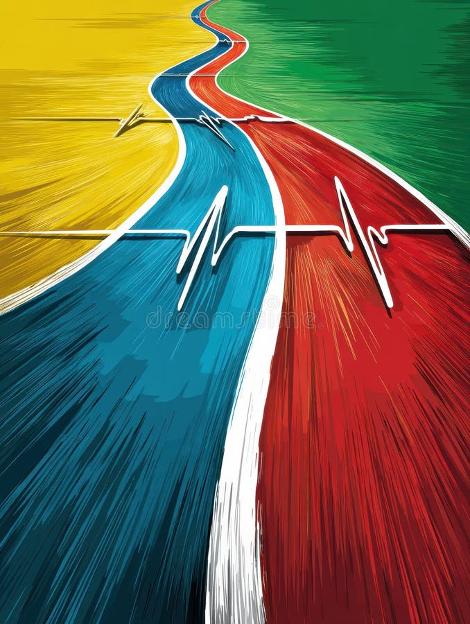 Colorful Running Track Shaped as Infinity Symbol With Heartbeat Line Suggesting Endless Possibility in Sports stock photos