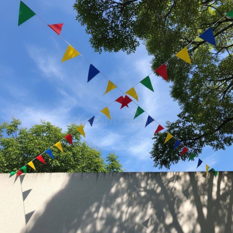 Colorful pennant flags hanging in a park vector illustration