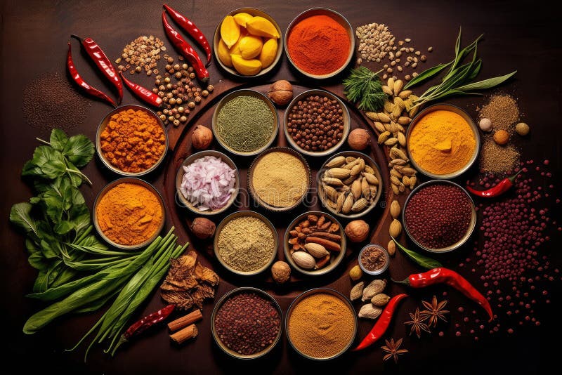 Vibrant Selection of Spices and Herbs. Generative AI Stock Image