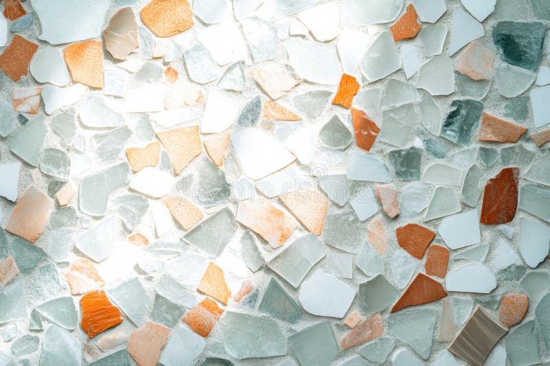 Intricate glass mosaics create a stunning display of light and color in a dynamic artistic arrangement stock photo