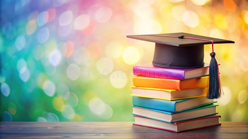Vibrant Stack of Graduation Books Cap and Tassel A Symbol of Academic Achievement and Future Success stock illustration