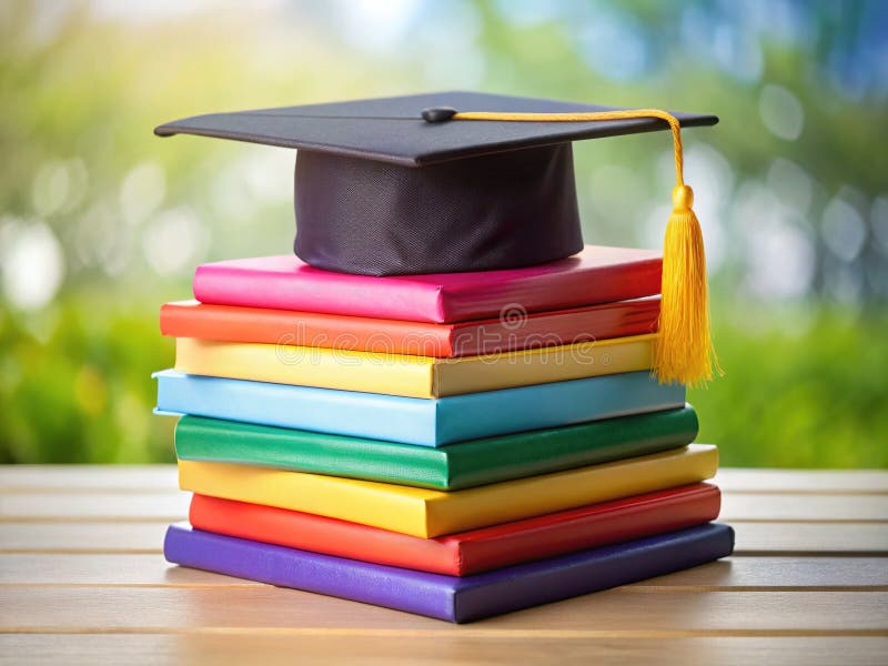 A Vibrant Stack of Graduation Books Celebrating Educational Success and Future Aspirations stock illustration