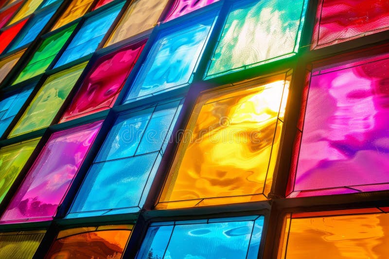 Vibrant stained glass window patterns stock illustration