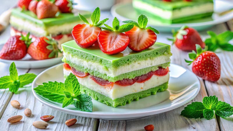 A Vibrant Summer Dessert Creamy Strawberry Mint Delight with Exquisite Buttercream Frosting vector illustration