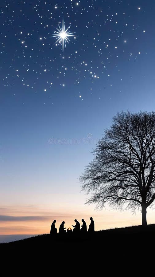 A Vibrant Sunset Illuminates a Nativity Scene with the Star of