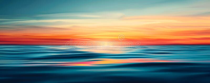Vibrant sunset over calm ocean waves stock photography
