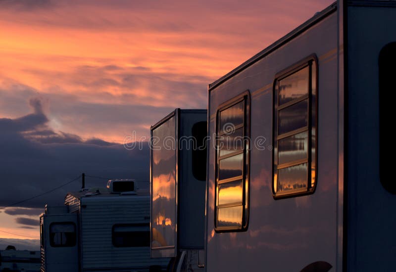 Vibrant Sunset Reflecting in RV Windows