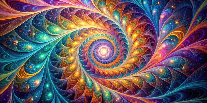 Vibrant swirling abstract design with intricate feather-like patterns and glowing cosmic elements. Generative AI. A meticulously detailed generative artwork powered by AI innovation.