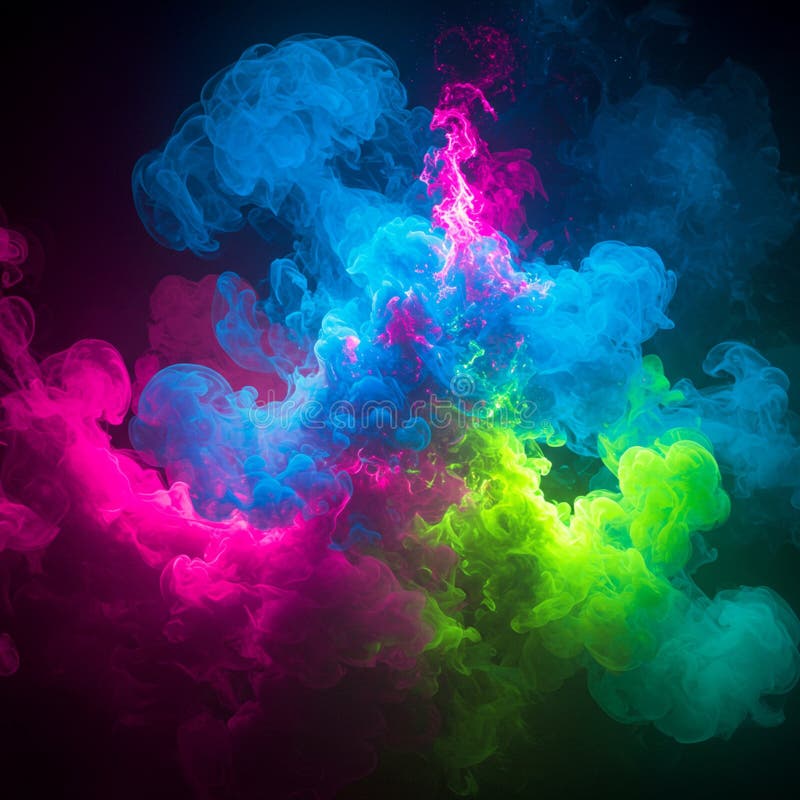 Vibrant swirling clouds of colored smoke blend, displaying vivid hues of blue, pink royalty free illustration