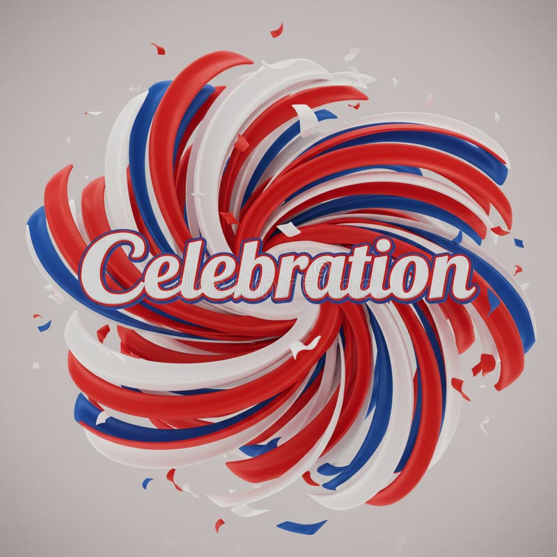A vibrant, swirling design in red, white, and blue forms a dynamic spiral on a gray vector illustration