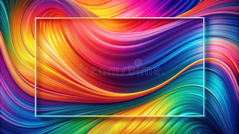 Vibrant swirling hues with a modern rectangular frame emphasizing dynamic color transitions and abstract wave patterns. Generative vector illustration