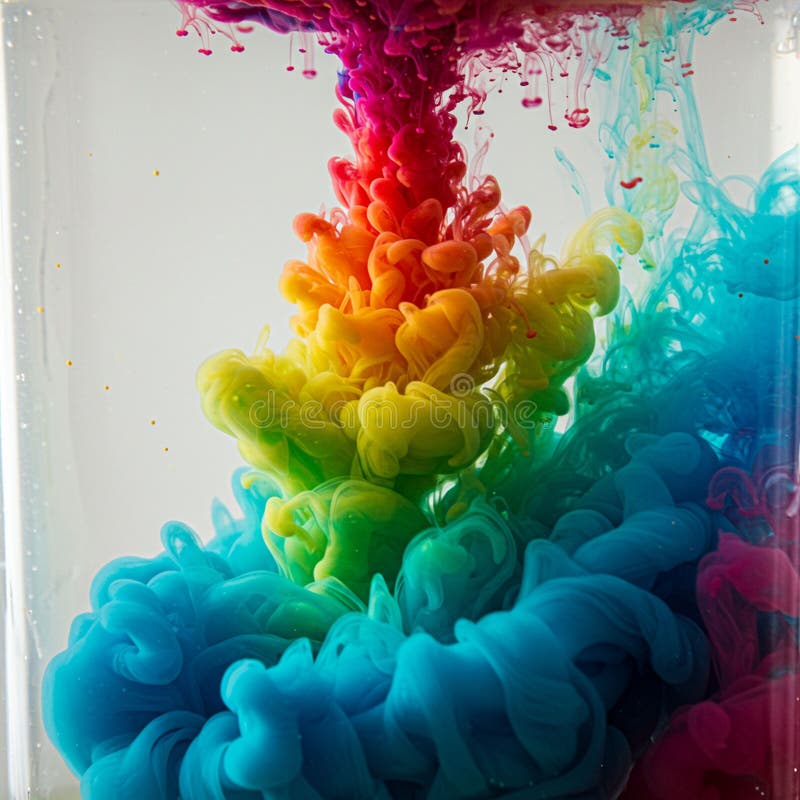 Vibrant, swirling plumes of colorful ink or dye merging into water. Colors cascade royalty free illustration