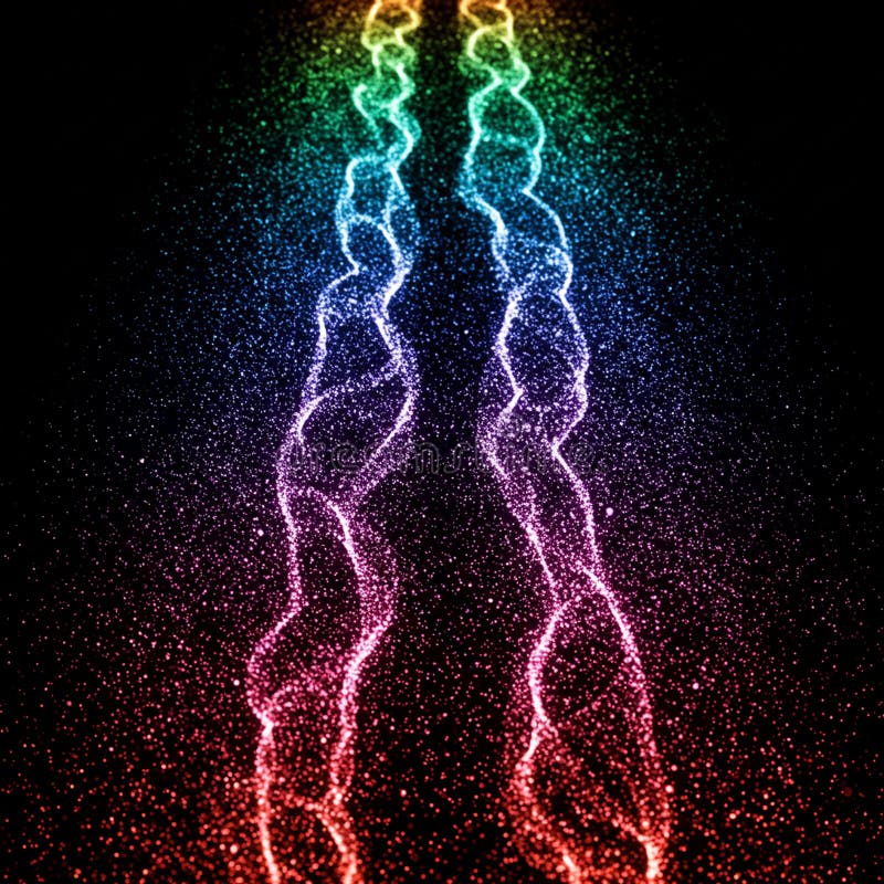 Vibrant swirling strands of color cascade vertically on a dark background, creating a royalty free illustration