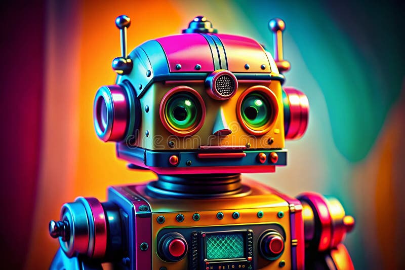 Vibrant Toy Robot Portrait A Playful Burst of Color in Artistic Photography royalty free illustration